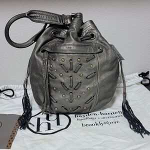 Hayden Harnett Salina Drawstring Pewter Bucket Shoulder Bag NWT